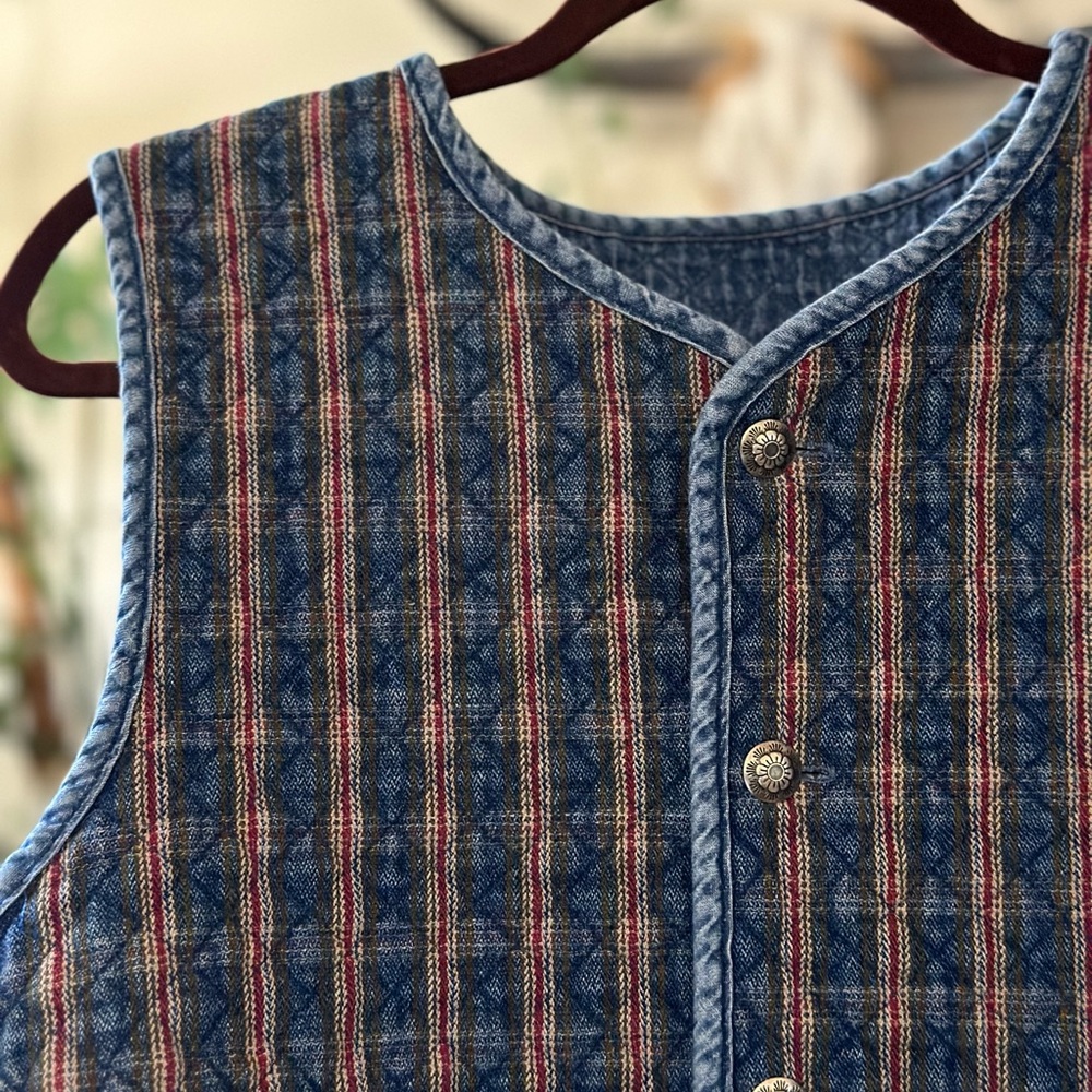 Striped Blue Button Down Vest - image 5